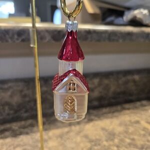 Vintage West Germany Mercury Glass Church w / Steeple CHRISTMAS TREE ORNAMENT 3"